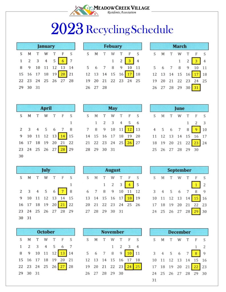 Recycling Schedule & Trash Rules – Meadow Creek Village TX